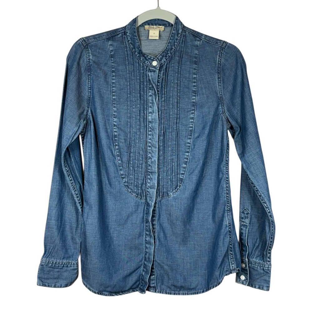 Lucky Brand Chambray Linen Blend Tuxedo Button Up Shirt Size S